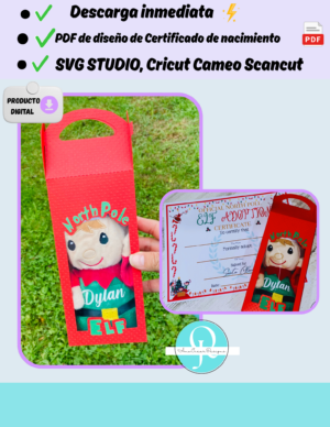 Caja para elfs, con certificado de adopcion, navidad, christmas, puede colocar la fecha actual, svg studio, pdf, archivo digital descarga instantanea