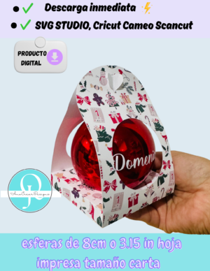 Empaque para esfera de navidad, svg studio,pdf cricut cameo scan cut, archivo digital, descarga inmediata