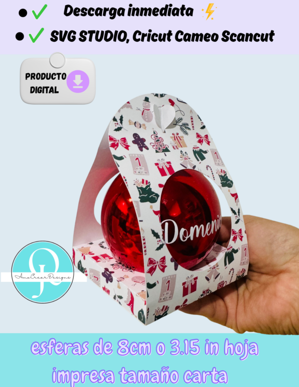 Empaque para esfera de navidad, svg studio,pdf cricut cameo scan cut, archivo digital, descarga inmediata