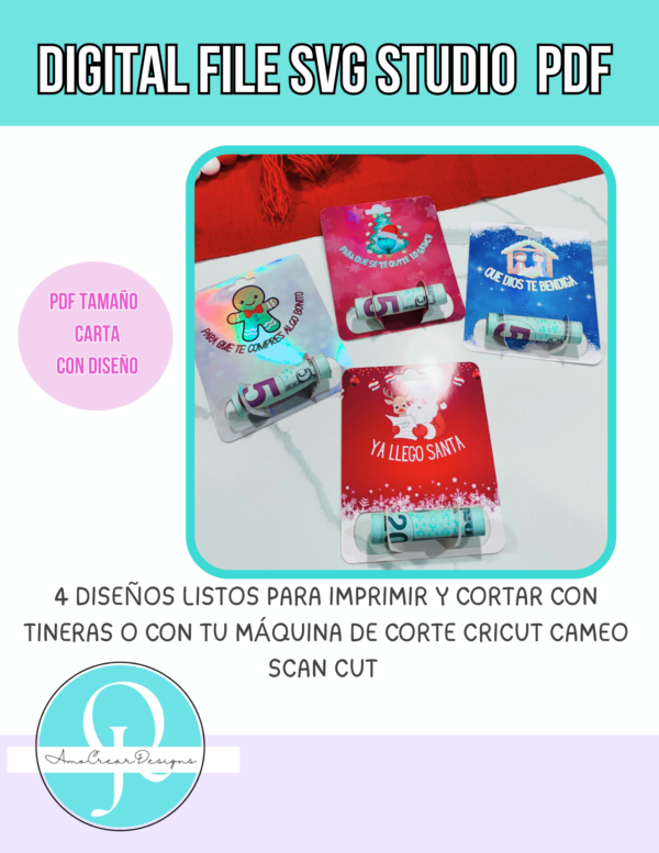 HOLDER MONEY / NAVIDAD / CHRISTMAS / 4 DISEÑOS / PNG / PDF TIJERAS / SVG / STUDIO / CRICUT / SCAN CUT / PORTRAIT / CAMEO