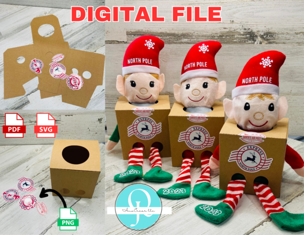 Caja ELF DELIVERY BOX / SVG / PDF certificado / STUDIO / DIGITAL FILE / INCLUYE PNG DE STICKERS / christmas