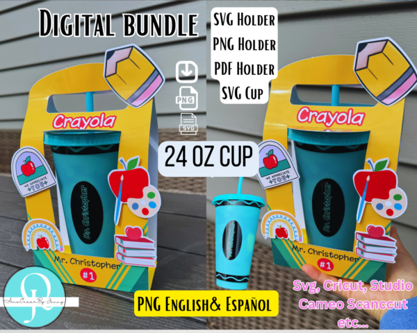 Paquete Teachers Day / Holder PNG / Holder SVG / Holder PDF / SVG Cup 24 oz liquidos frios / Digital file / English & Español
