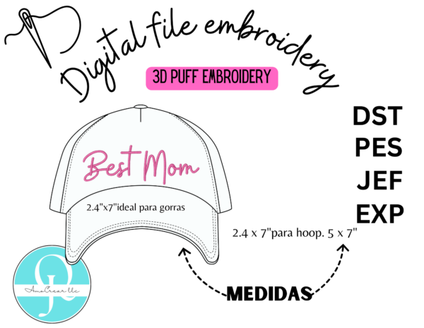 Best Mom 3D Puff / Embroidery Design / diseño de descarga / digital file