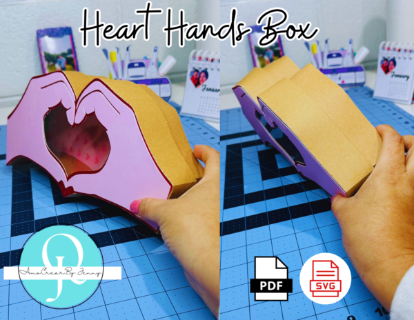 Heart Hands Love Box / SVG / PDF / Cricut, Studio, Scan cut / Tijeras / Digital file / caja de manos corazon / valentines / dia de la madre
