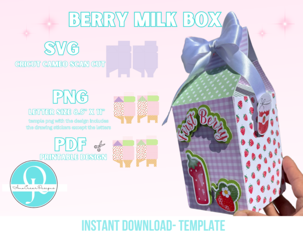 Berry Box Milk, caja de cumpleaños / digital file / SVG PNG PDF / Cricut, Cameo, Scan cut