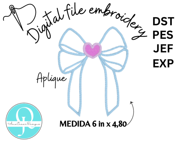 BOW APPLIQUE EMBROIDERY DESIGNS / DISEÑO DE BORDADO / 4 FORMATOS DST, PES, JEF, EXP / DIGITAL FILE