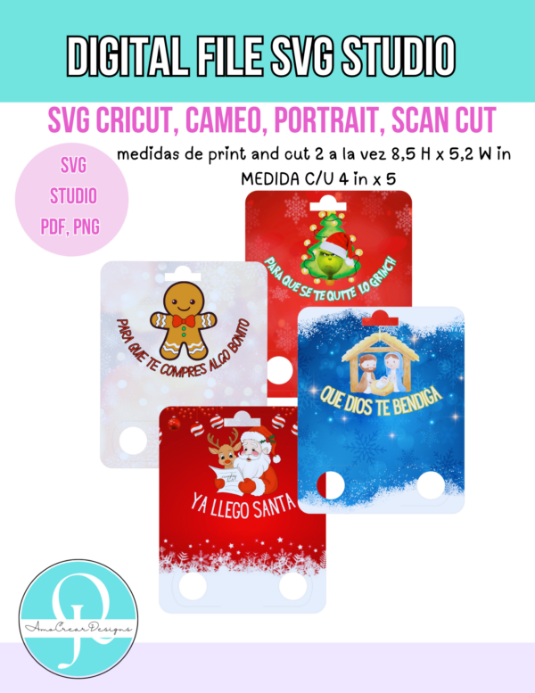 HOLDER MONEY / NAVIDAD / CHRISTMAS / 4 DISEÑOS / PNG / PDF TIJERAS / SVG / STUDIO / CRICUT / SCAN CUT / PORTRAIT / CAMEO