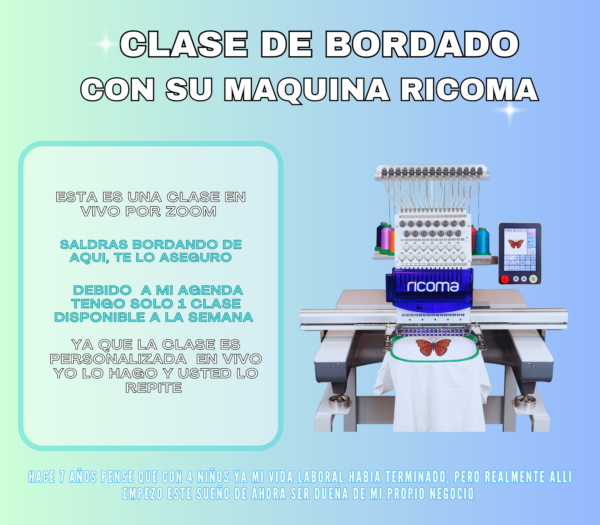 CLASE DE BORDADO CON LA MAQUINA RICOMA VIA ZOOM PERSONALIZADA