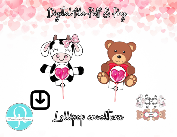 Valentine Lollipop Holder/ Cow & bear / PNG / PDF /