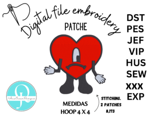 BAD  BUNNY heart / PATCHE / EMBROIDERY DESIGN / 8 FORMATOS DIFERENTES / DIGITAL FILE / BORDADO