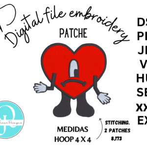 BAD  BUNNY heart / PATCHE / EMBROIDERY DESIGN / 8 FORMATOS DIFERENTES / DIGITAL FILE / BORDADO