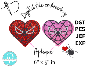 SPIDER APLIQUE DESING EMBROIDERY Pareja / FORMATOS DST, PES, JEF, EXP / DIGITAL FILE / VALENTINES /
