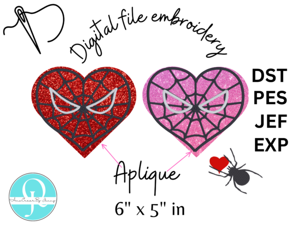SPIDER APLIQUE DESING EMBROIDERY Pareja / FORMATOS DST, PES, JEF, EXP / DIGITAL FILE / VALENTINES /
