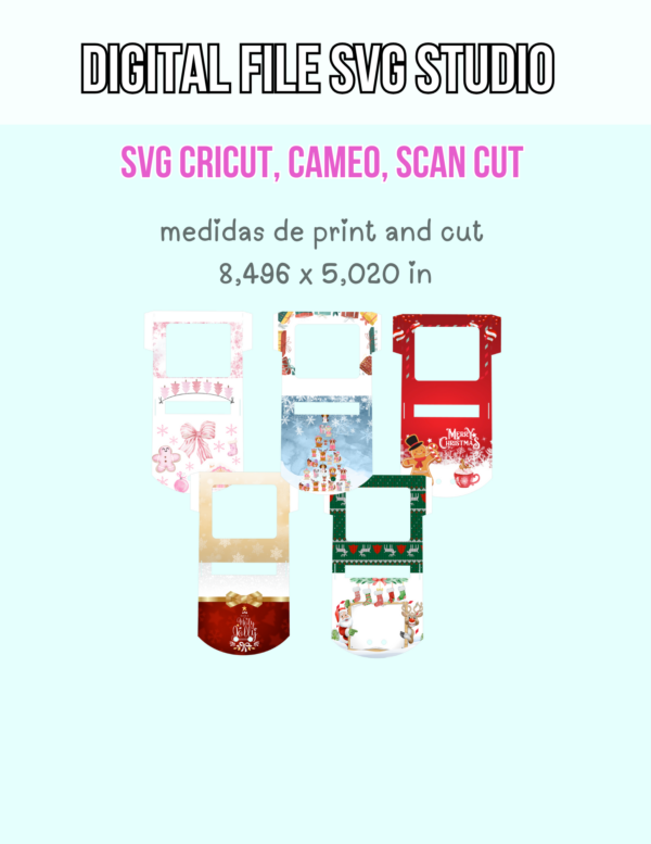 EMPAQUE DE TAZAS / Porta taza Navidad  / Christmas DIGITAL FILE / MUG 11 OZ / SVG / STUDIO / PDF / PNG / INCLUYE 5 PNG DIFERENTES / CRICUT / CAMEO / SCAN CUT / PRINT AND CUT/ CHRISTMAS