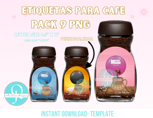 ETIQUETAS CAFE MOTHERS DAY / PACK 9 PNG / DE CAFE / DIGITAL FILE / pdf de los 3 colores listo para imprimir