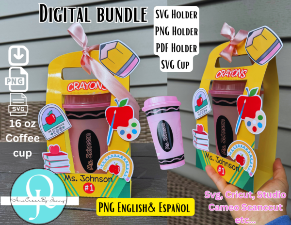 Paquete Teachers Day / Holder SVG / Holder PNG / Holder pdf / SVG CUP 16 oz envoltura Crayons / English / Español / digital file