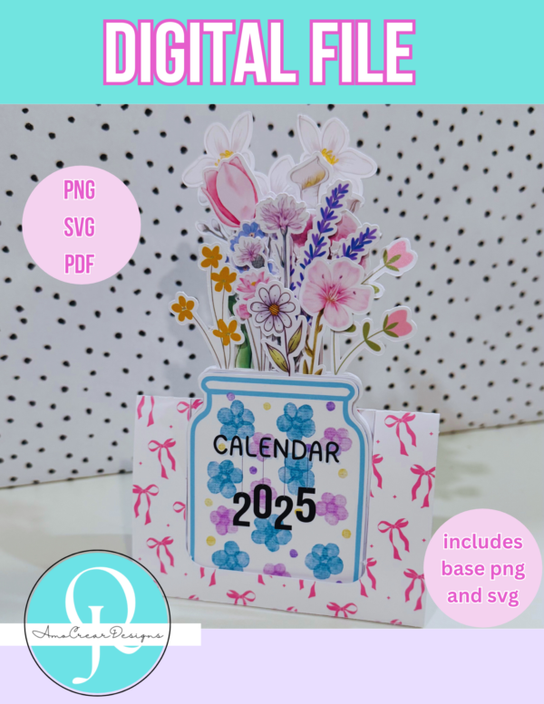 calendar mockup CALENDAR 2025 / FLORES / PNG / PDF / SVG / STUDIO / DIGITAL FILE