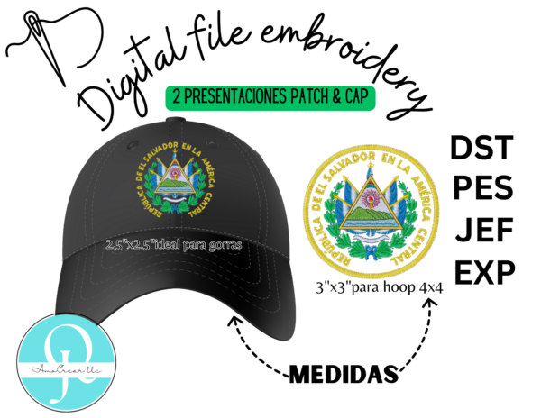 El Salvador Escudo / diseño de bordado, 2 presentaciones solo escudo y parche / digital file / EMBROIDERY DESIGNS