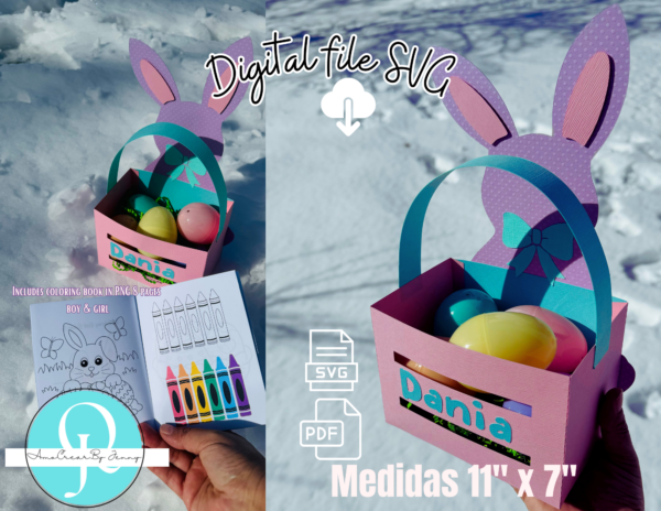 Easter Canasta SVG / Easter Treats box svg / coloring book incluido / Cricut / Studio Cameo / Scan Cut / PDF / PNG Descarga instantanea