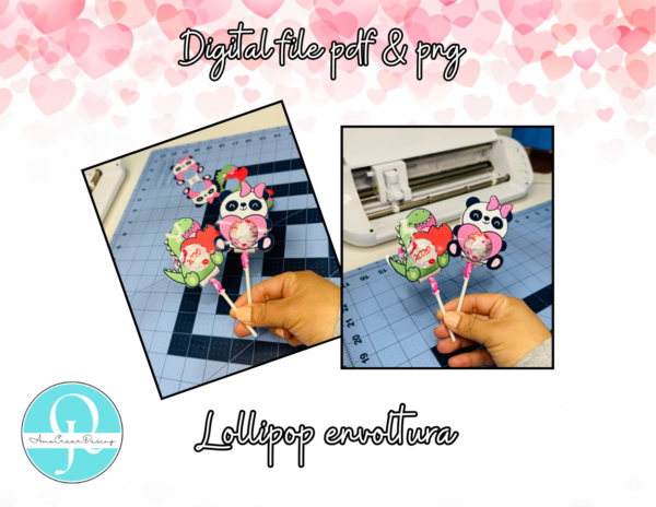 Valentine lollipop Holder / Panda y Dinosaurio / PNG / PDF