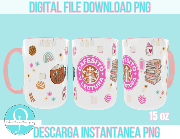 CAFESITO Y LECTURA PNG MUG 15 oz / digital file /