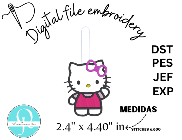 KITTY FELTIE & KEYCHAIN / EMBROIDERY DESIGNS / DISEÑO DE BORDADO / 4 FORMATOS DIFERENTES / PES / DST / EXP / JEF / DIGITAL FILE