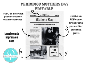 PERIODICO Mothers Day editable en canva gratis / digital file