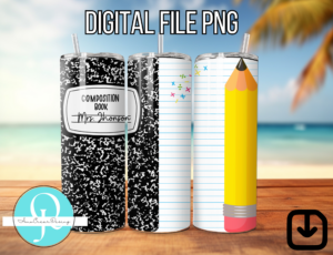 Tumbler Teacher / tumbler composition cuaderno lapiz para maestros / envoltura digital para tumbler de 20 oz