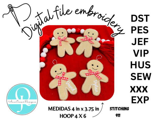 ornaments bordado gengi GINGER BRED MEN ORNAMENT / hombre de jengibre EMBROIDERY DESIGN / DIGITAL FILE / 8 FORMATOS / CHRISTMAS