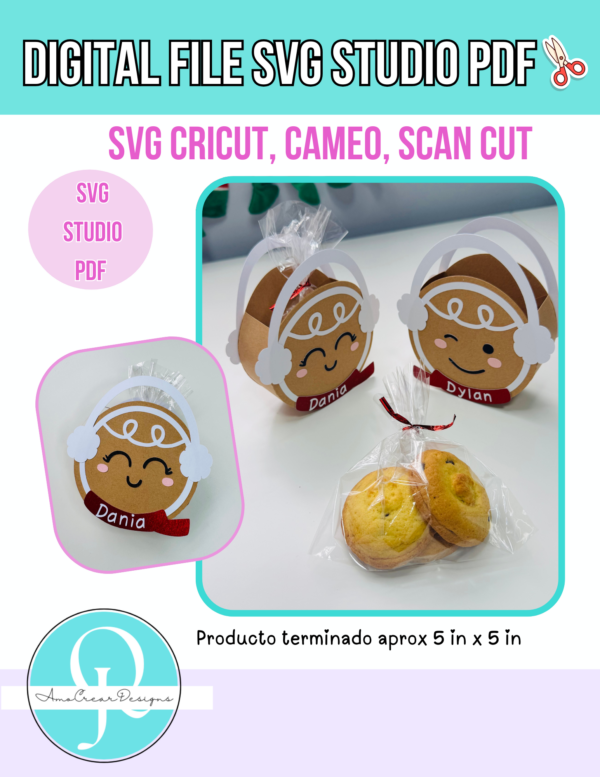 GALLETAS DE JENGIBRE / CANASTA PARA DULCES O GALLETAS CHRISTMAS NAVIDAD / GINGER BREAD FACE BASKET / SVG CRICUT / STUDIO CAMEO / PDF PRINT TIJERAS / DISEÑO DIGITAL