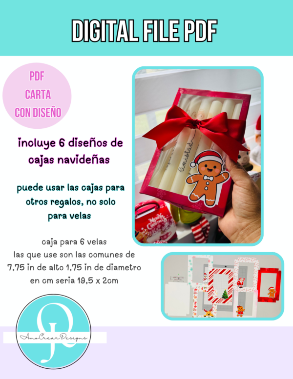 Cajas para velas 6 pdf listos para imprimir con diseños de cajas de Navidad / Christmas / pdf / tijeras