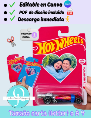 foto hot wheels carros empaque, dia del hombre cumpleaños editable en Canva, PDF archivo digital, descarga inmediata