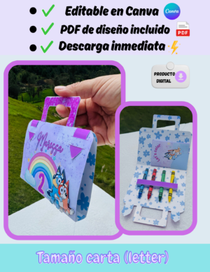 Estuche para crayolas + libro de colorear Editable en Canva PDF del diseño de bluey, Archivo Digital