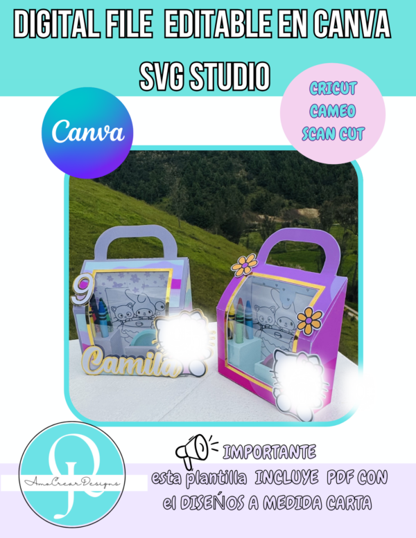 LONCHERA SORPRESA / EDITABLE EN CANVA / SVG CRICUT / SVG SCAN CUT / STUDIO CAMEO / BIRTHDAY PARTY