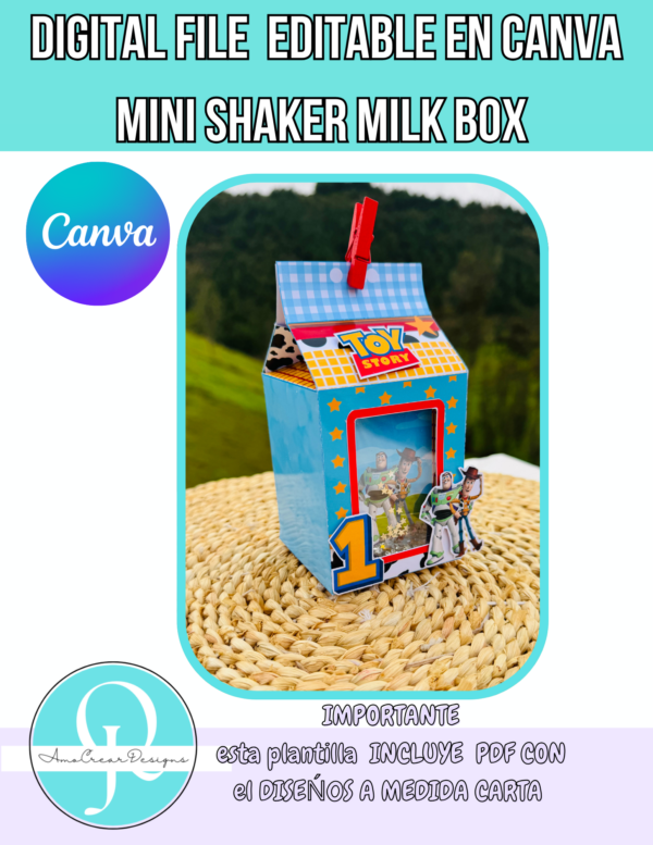 foto shaker mini SHAKER MILK BOX / EDITABLE EN CANVA / DIGITAL FILE / BIRTHDAY