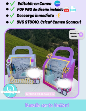 Lonchera sorpresa de cumpleaños para crayones y plastilina, editable en Canva, SVG Studio PDF descarga inmediata, archivo digital
