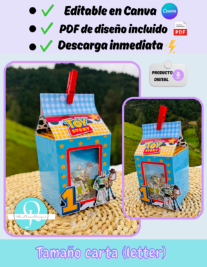 Caja de cumpleaños shaker milk box, pdf de diseño incluido, Editable en Canva gratis o pro, descarga inmediata, archivo digital