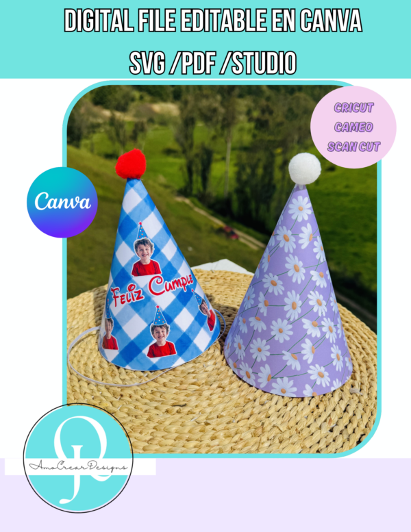 GORRA CUMPLEAÑOS / BIRTHDAY HAT /  EDITABLE EN CANVA / SVG CRICUT / SVG SCAN CUT / STUDIO CAMEO / DIGITAL FILE /