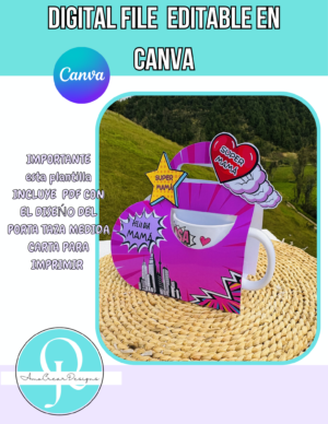 PORTA TAZA CORAZON MAMA / EDITABLE EN CANVA / DIGITAL FILE / PARA TAZAS DE 11 oz