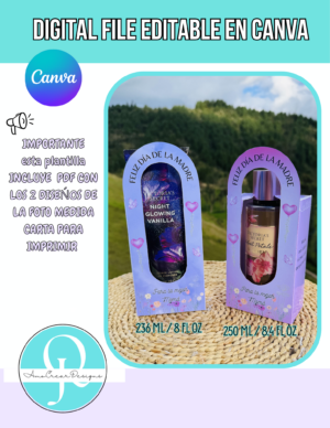 EMPAQUE DE SPLASH Y CREMA VICTORIA/EDITABLE EN CANVA/DIGITAL FILE