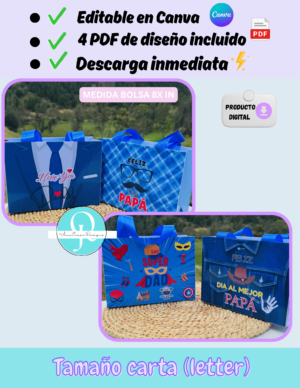 BOLSA DIA DEL PADRE Bolsa de regalo, Dia del Padre para emprendimientos entregar sus productos etc Editable en Canva incluye 4 pdf listos, descarga inmediata archivo digital