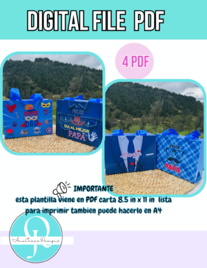BOLSAS DE REGALO DIA DEL PADRE / 4 PDF CON DISEÑOS DEL DIA DEL PADRE / DIGITAL FILE /