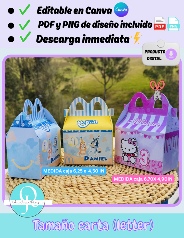 Cajita feliz de cumpleaños, incluye diseños de fotos svg studio pdf, editable en canva archivo digital, descarga inmedita