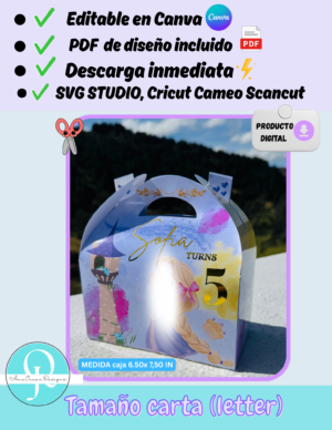 FOTO RAPUNZE Caja sorpresa, caja de dulces cumpleaños, desayunos, etc EDITABLE EN CANVA SVG STUDIO, CRICUT, CAMEO, SCANCUT 3 diseños pdf