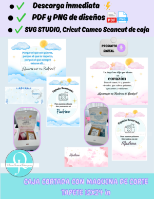 foto caja padrinos Caja para padrinos, caja sorpresa, SVG STUDIO de caja PNG tazas, PDF Y PNG de los cuadros PDF Y PNG del escrito de la tapa, archivo digital