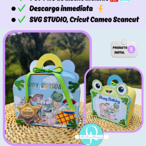 Caja sorpresa de cumpleaños Travel Box,editable en Canva SVG, STUDIO, para Cricut, Cameo y Scancut el pdf y png de las imagenes del frente, archivo digital