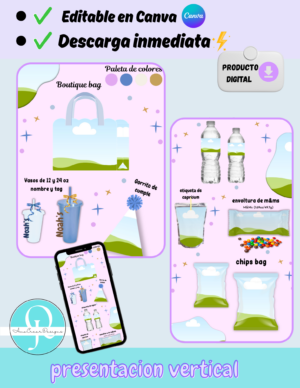 FOTO PRESENTACION Propuesta para clientes, Presentacion de paquete de fiestas EDITABLE en Canva, incluye 6 productos editables, archivo digital, descarga inmediata