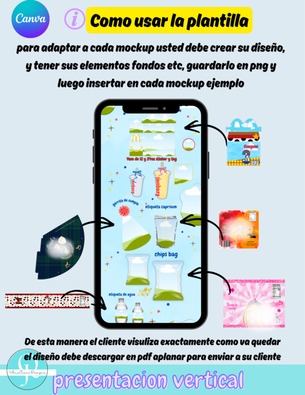 Propuesta para clientes, cajita feliz paquete de 5 mockups de fiestas infantiles, archivo digital, descarga inmediata