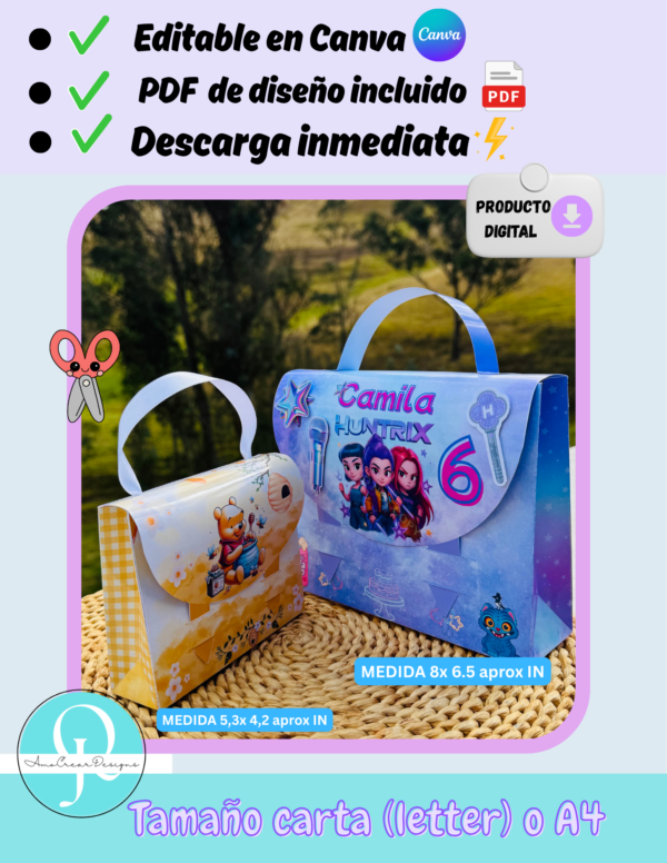 BOLSA MALETA, Cumpleaños,  Editable en Canva, descarga inmediata, 2 medidas, archivo digital 2 diseños incluidos