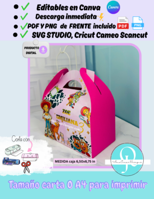 Caja Sorpresa de dulces, de fiesta Editable en Canva, Tijeras SVG Studio, pdf, png, Cricut, Cameo, Scan cut, archivo digital, descarga inmediata